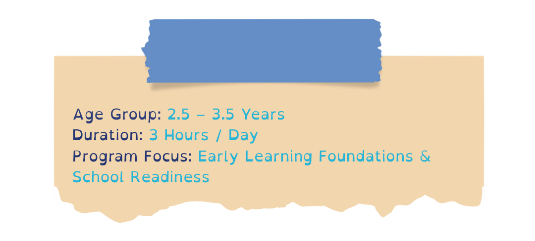 age group 1.5 – 2.5 years duration 3 hours day program focus early exploration & social development (4) photoroom